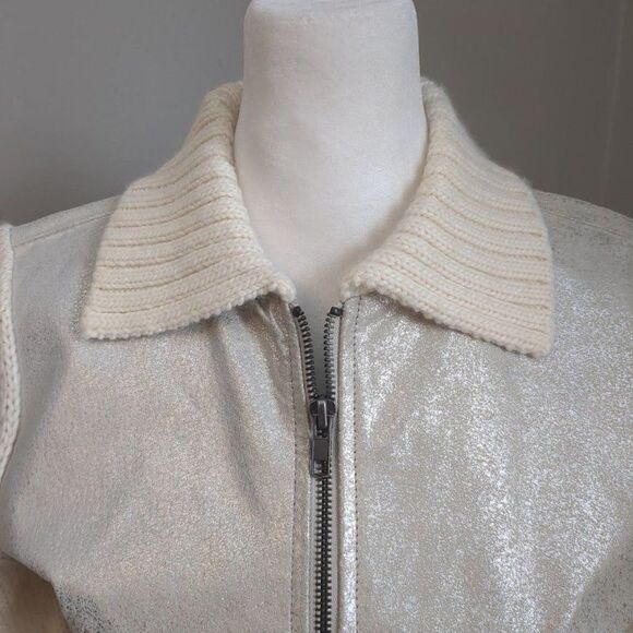 Phosphorus Leather Jacket Knit Sleeves Wool Blend Silver Zippers Size Small - Picture 7 of 12